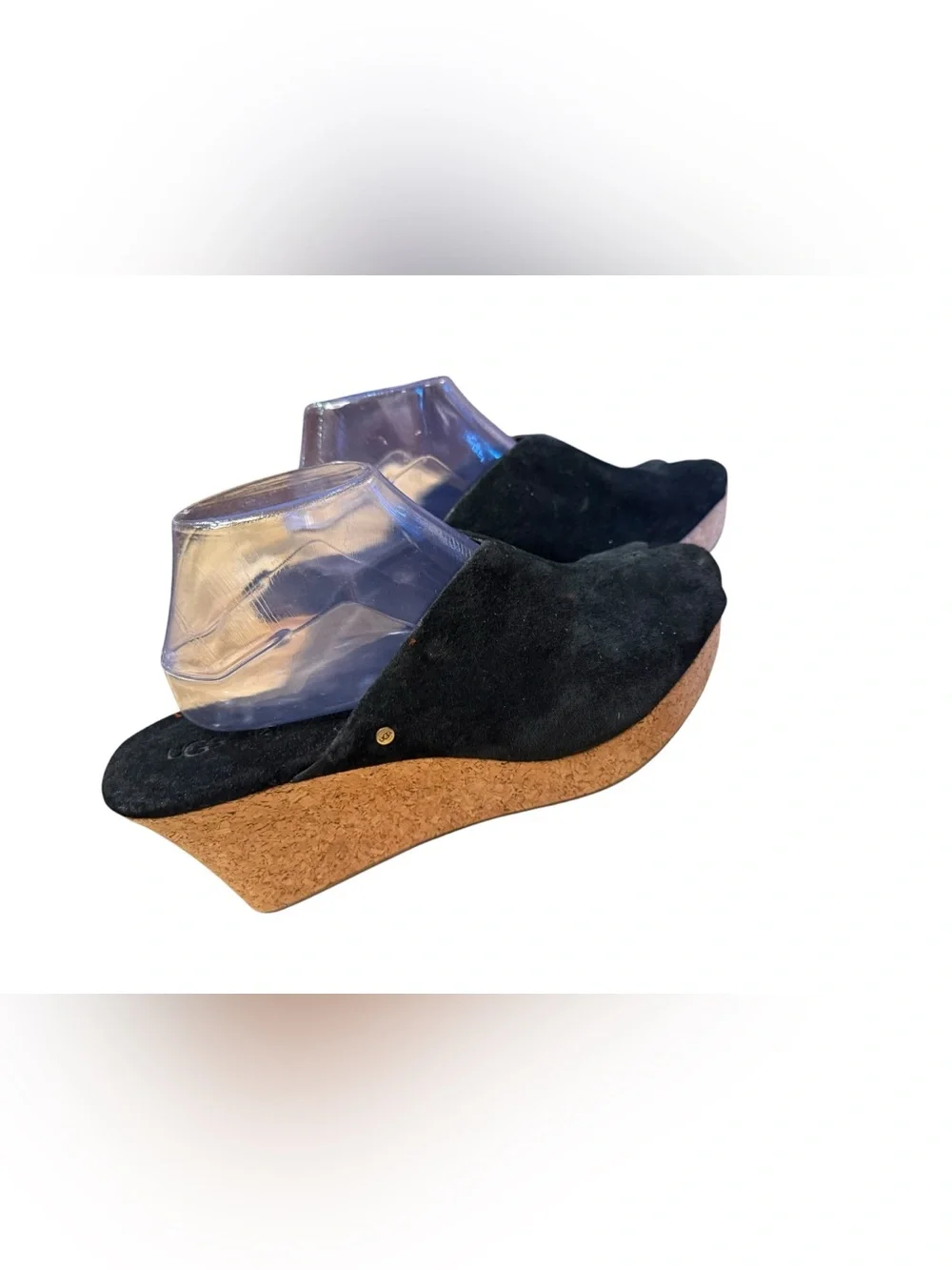 Ugg Women’s Size 12 Black Suede Cork 3” Wedge Slide Sandals